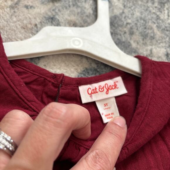 Cat and Jack Girls 5T Dress Red Floral Embroidered Gauzy Short Sleeve NEW - Picture 4 of 6